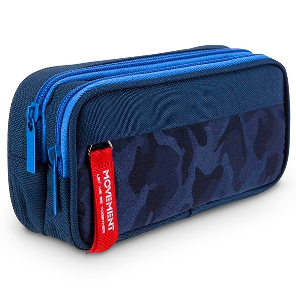 TOYESS Large Capacity Children's School Pencil Case with 3 Compartments for Boys and Girls, Blue