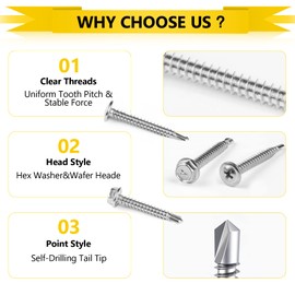 Self Tapping Screws, 335PCS 410 Stainless Steel Self Drilling Screws Metal Screws - M4.2/M4.8, 17 Sizes Hex Washer Head & Wafer Head Sheet for Metal Wood