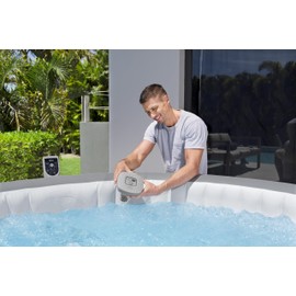 SaluSpa Hydrogenic 0.5 G/H Saltwater Chlorinator | Floating Rechargeable Saltwater Chlorinator for Pools & Hot Tubs up to 369 gal. | Battery-Operated with One-Touch Controls | Includes Test Strips