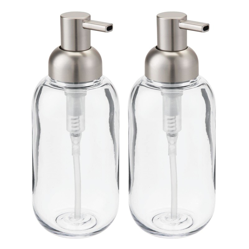 mDesign Round Plastic Refillable Liquid Soap Dispenser Pump Bottle for