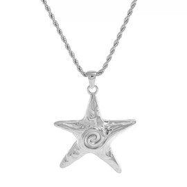 Gold Starfish Necklace for Women Swirl Summer Beach Ocean Pendant Necklace Stainless Steel Aesthetic Starfish Charm Necklaces Trendy Vacation Star Jewelry (Silver)