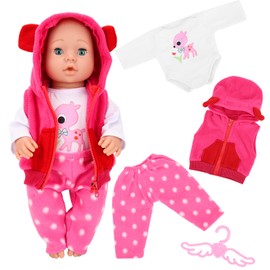 Miunana Baby Sweet Doll Clothes for 14 Inch16 Inch 17 Inch Dolls - 4 Piece Vest, Top, Pants & Hanger Set, Handmade Soft Fashion Outfit with New Born Baby 35-43 cm Dolls Girls Birthday