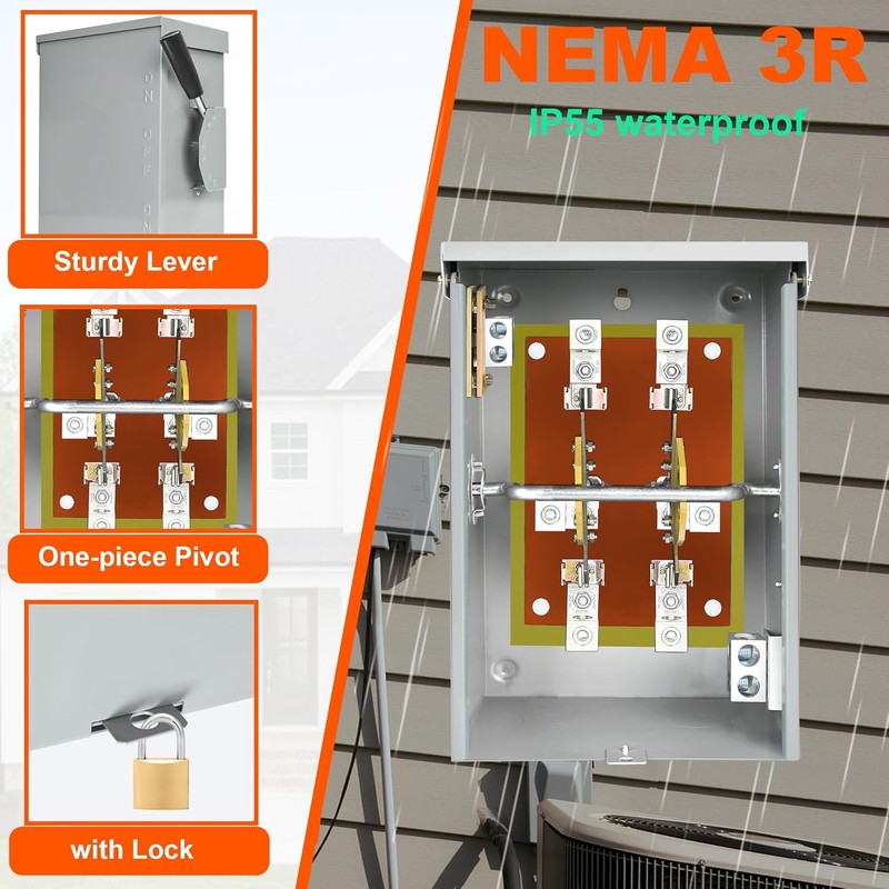 200 Amp Generator Transfer Switch, 120/240V 48000W Manual Transfer Switch