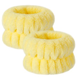 BEIHOO 1 Pair Wristbands for Face Wash Water Absorption Wrist Band Anti-wet Sleeve Microfiber Fluffy Soft Elastic Armband(Yellow)