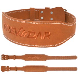 Leather Weight Lifting Belt, Weightlifting Belt for Men & Women, 4'' Wide Padded Lumbar Back Support, 10 Adjustable Holes, Gym Fitness Belt, Squat Belt, Deadlift Belt, BREWIDAR Workout Belt for Powerlifting with Carry Bag