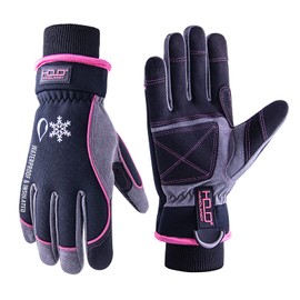 HANDLANDY Waterproof Insulated Work Gloves,Thermal Winter Gloves for Men Women Touch Screen, Warm Ski Snowboard Cold Weather Gloves (Pink, Medium)