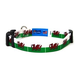 PatriaPet Wales Dog Collar | Wales Flag | Quick-release Buckle | Made in NJ, USA | for Large Dogs