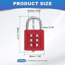 MECCANIXITY Combination Padlock, 6-Digit Push Button Padlock 3-Position Locking Mechanism Security Combination Lock for Locker Gym Sports Locker Cabinet Toolbox (Red, Pack of 2)