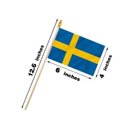 Sweden Stick Flag 4x6IN 12 Pack Small Mini Swedes National Handheld Flag with Wood Pole And Blunt Spear Top
