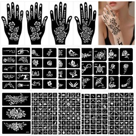 Henna Schablone Set, 247 Stück TemporäRe Tattoo Schablonen, 14 Blätter Henna Tattoo Kinder & Erwachsene Schablonen FüR Frauen MäDchen Teens Face Paint Body Art