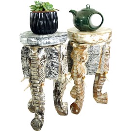 GURU SHOP Flower Bench, Stool, Tripod Side Table, Decorative Elephants Head - 50 cm, Light, Colour: Light