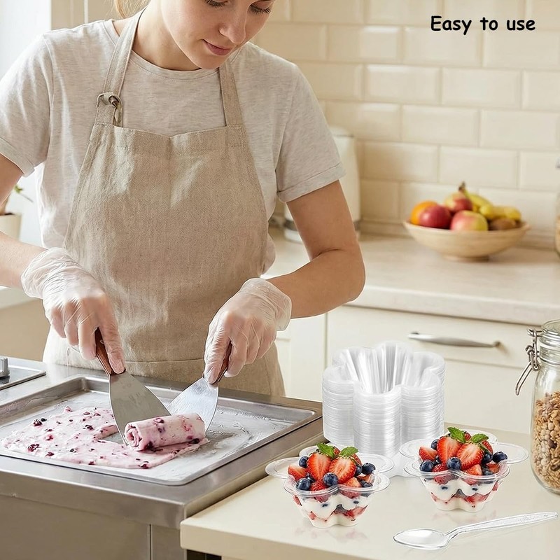 Rowcay Clear Ice Cream Cups with Spoons, 50 Pack, 8