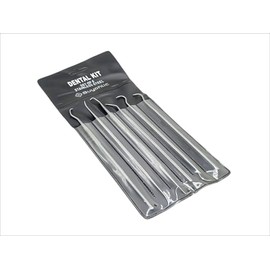 Kit de herramientas dentales con raspador de sarro de acero inoxidable, palillo de dentista y quitamanchas dentales.