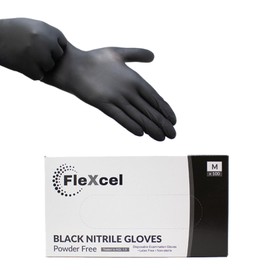 FleXcel Powder Free Nitrile Gloves, Black, Large - Medical-Grade, Latex-Free, Food Safe (Box of 100)