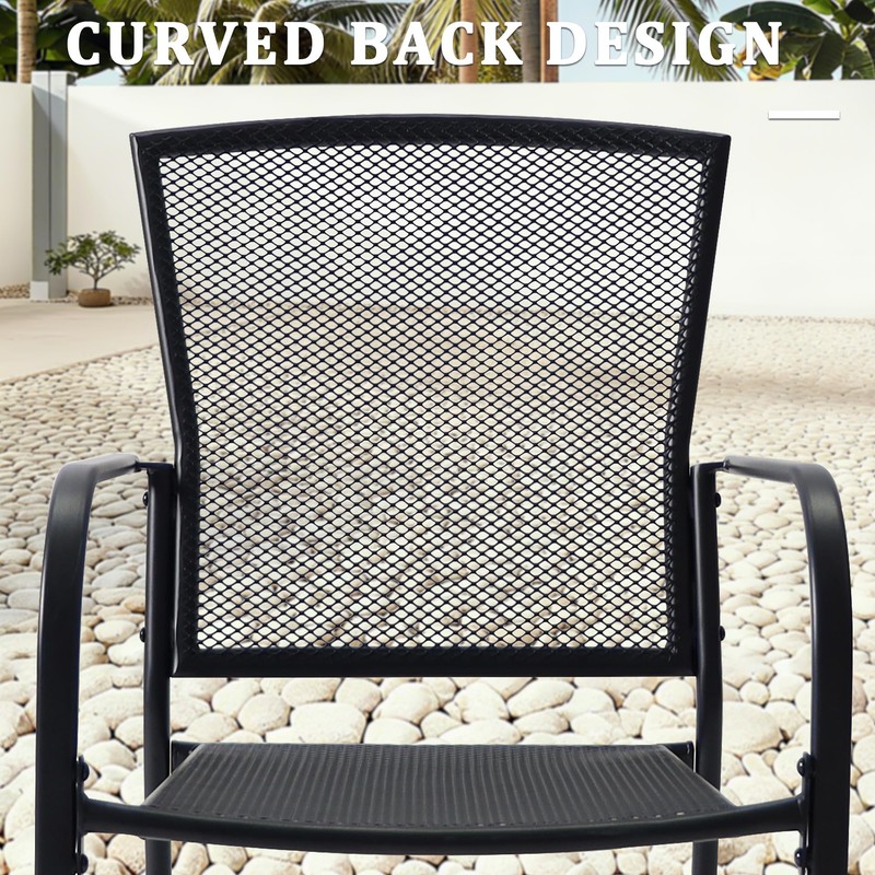 Patio Dining Chairs Set of 2, Black Stackable Outdoor Dining
