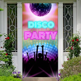 Disco Party Banner Backdrop We Love 70s 80s 90s Party Disco Hip Hop Rock N Roll Music Theme Front Door Decor Night Club Neon Dancers Men Women Retro Party Prom Favors Supplies 35.4x72.8in-BECKTEN