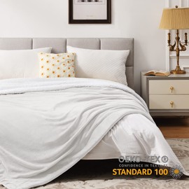 KAWAHONEY Sherpa Flannel Fleece Blanket King Size for Bed - Super Soft Winter Warm Thick Fuzzy Reversible 500GSM Plush Blanket,108 X 90 inches(White)