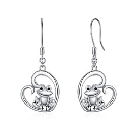 POPKIMI Frog Earrings Sterling Silver Heart Shape Frog Dangle Drop Hook Earrings for Women Birthday Jewelry Gifts (Frog)