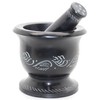 Govinda - Black Soap Stone Mortar and Pestle - Leaf