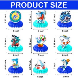 9PCS Shark Honeycomb Centerpieces Themed Birthday Party Decorations Ocean Sea Animals Centerpiece Table Decoration Party Favors Decor Supplies Gifts for Boys Girls Men Women