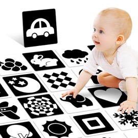 Tarjetas de bebé de alto contraste para bebés, tarjetas de bebé en blanco y negro, juguetes de bebé de alto contraste para recién nacidos, estimulación visual, desarrollo cerebral, aprendizaje, 20