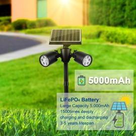 EMANER Solar Motion Sensor Light Outdoor, Motion Detect On/Off or Stay On, 5000mAh Spotlights Dusk to Dawn, Wall Mount or Pole Stake in Ground Solar Security Flood Light for Patio Yard Garden, 1Pack