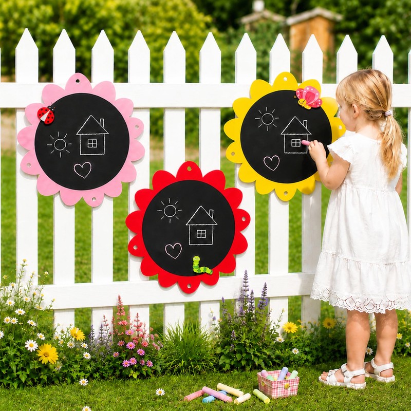 MotiMind 3 Pcs Outdoor Chalkboard for Kids, Sunflower Garden Decor