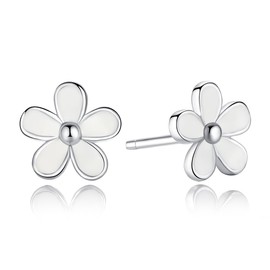 925 Sterling Silver Darling Daisy Stud Earring White Enamel With Clear CZ Compatible with Jewelry Special Store