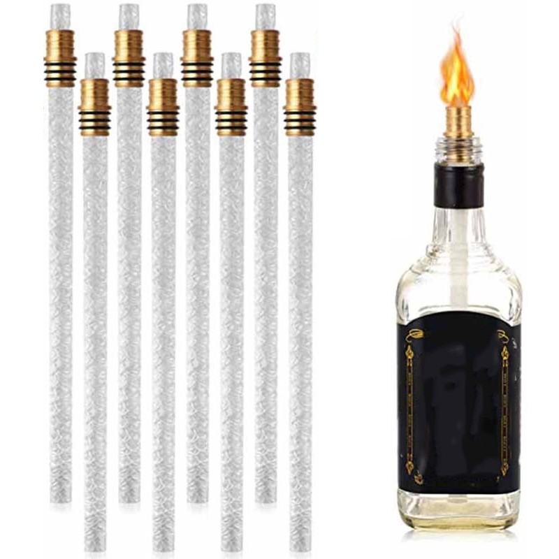 8Pack Wine Bottle Torch Kit Long Life Torch Wicks Brass