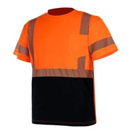 VENDACE Hi Vis Reflective Safety Shirts for Men ANSI Class 3 High Visibility Construction Work T Shirt(Orange,L)