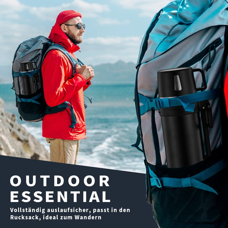 TELANKS Thermos Flask 1.5 L with Cup, Stainless Steel Vacuum