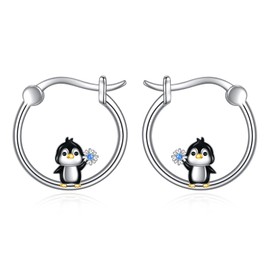 Animal Earrings Sterling Silver Small Hoop Earrings Huggie Hoops Jewellery Gifts for Women Girls (Penguin snowflake earrings)