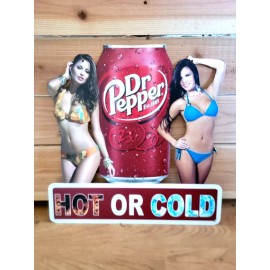 Dr Pepper Rare DR. PEPPER Hot Or Cold  Metal Soda Sign, 16” x 16” Wall Decor Advertising