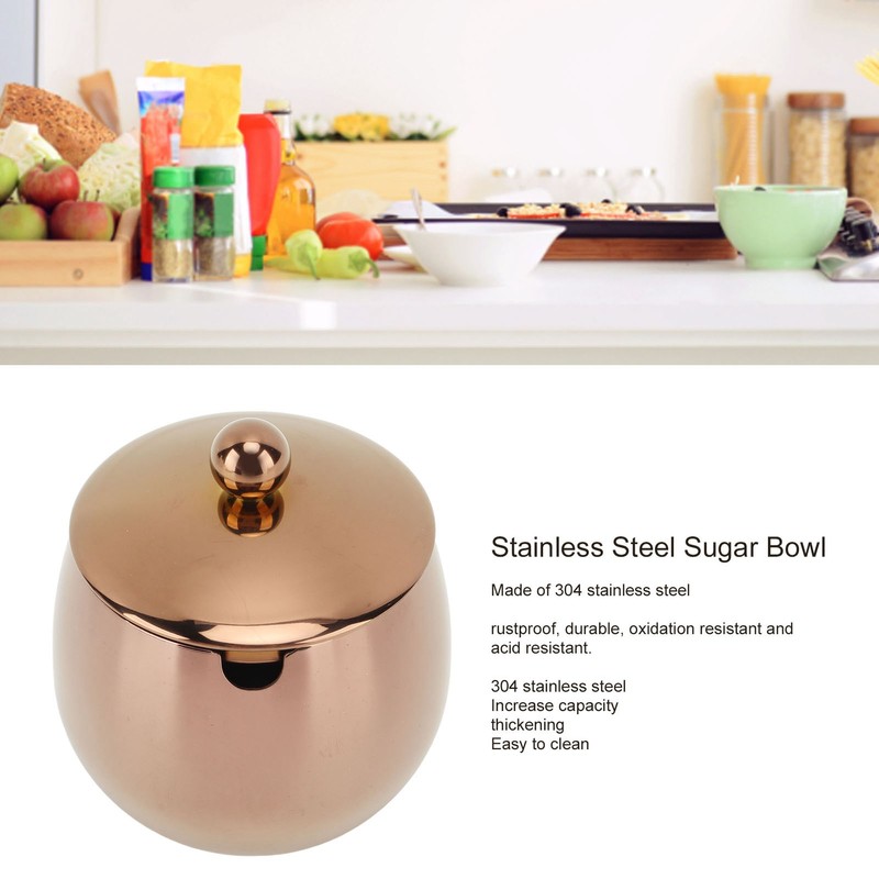 Large Stainless Steel Sugar Bowl Spice Jar With Lid Storage