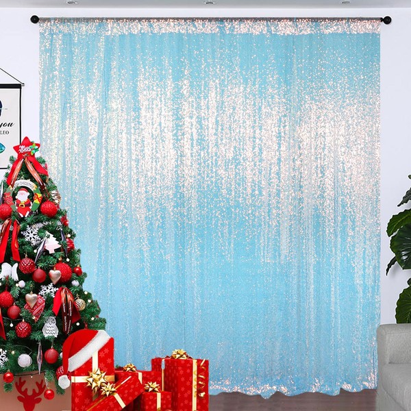 Partisout Aqua Iridescent Sequin Backdrop Curtain 4Ftx7Ft Sequin Backdrop 1