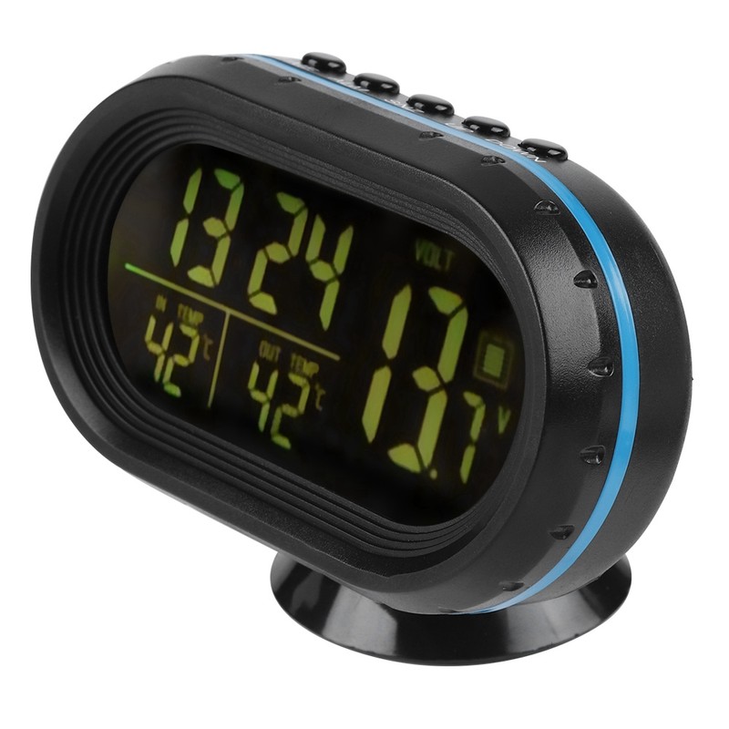 Luminous Clock Car Thermometer Temperature Display Voltage Monitor 12/24H Black