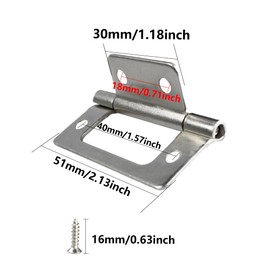JAKOUE 10 pcs Silver 1"*2"(25mm*51mm) Non-Mortise Door Hinges,Bifold Butt Hinges,Hidden Cabinet Hinges with Screws,for Cabinet,Wooden Boxes, cupboards