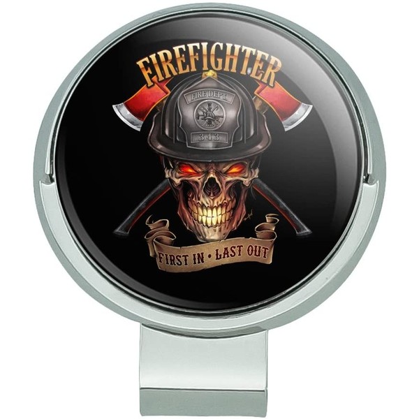 GRAPHICS & MORE Firefighter Skull First in Last Out Fireman Golf Hat Clip with Magnetic Ball Marker