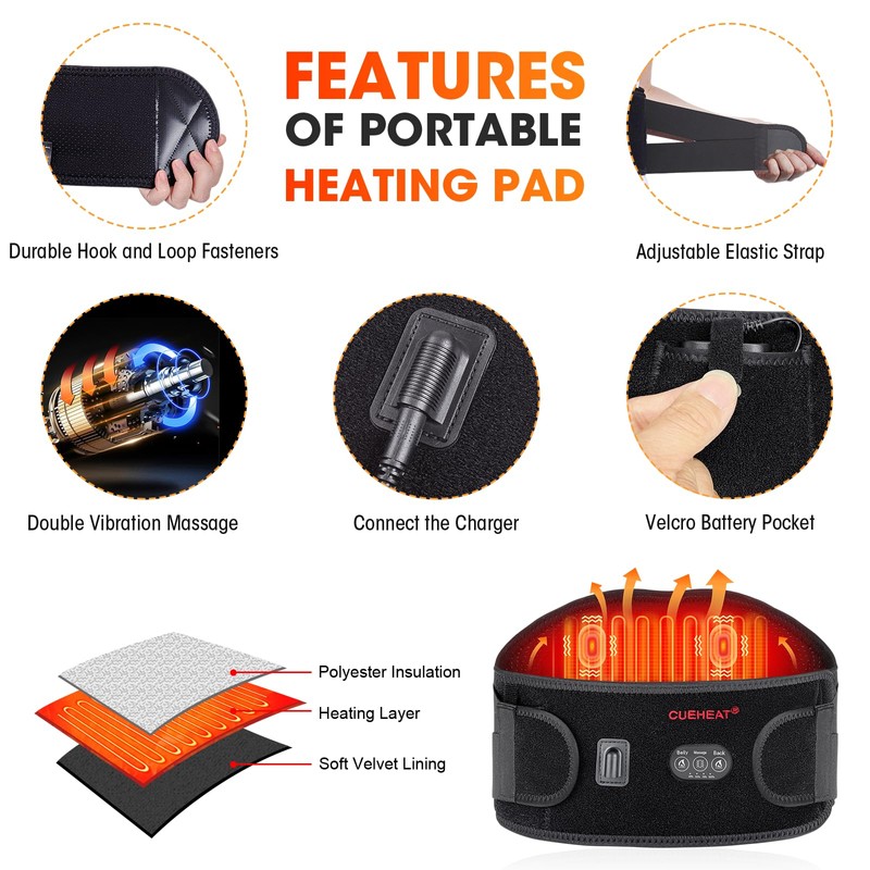 CUEHEAT Heated Waist Belt, Cordless Heating Pad for Low Back,