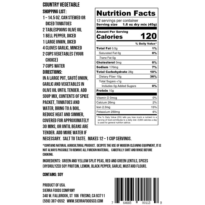 Sierra Soups Country Vegetable Soup, 19.2-Ounce Bags (Pack of 6)
