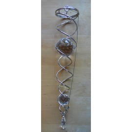 Iron Stop 34cm SILVER Spiral Twister with CLEAR Crystal. Wind Twister/Spinner for Indoor or Outdoor use