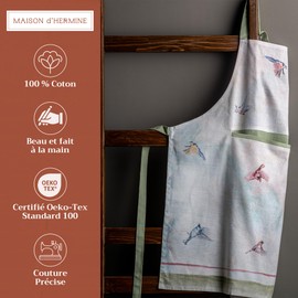 Maison d' Hermine Cloth Apron 100% Cotton (70 cm x 85 cm) 1 Piece Adjustable Neck Strap Easter Apron with Center Pocket & Long Ties for Chef, Women & Men, Wedding use, Flying Birds - Spring/Summer