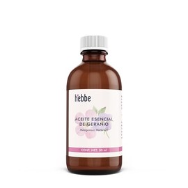 HEBBE - Aceite Esencial de Geranio 50 ml | Aceite Orgánico de Geranio | Aromaterapia | Difusor | Uso en Spa | Masaje | Corporal | Contenido 50 ml