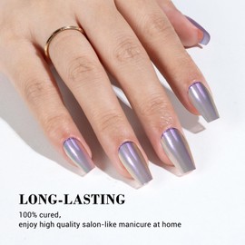 MelodySusie 30PCS Semi Cured Gel Nail Strips (Purple Chrome), Works with Nail lamp, Salon Quality, Long Lasting, Easy to Apply and Remove, Includes 2 Prep Pads, Nail File and Wooden Stick