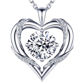 Beam & Bask 2 Ct Moissanite Heart Necklace for Women, 18K White Gold Plated Romantic Pendant for Anniversary Birthday, 925 Sterling Silver Jewelry for Wife Girlfriend Mom Her