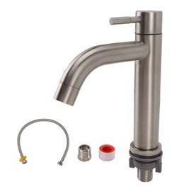 Kitchen Faucet Single Hole Stainless Steel Single Cold Sink Faucet with Hose for Bathroom Home Hotel Bent Spout