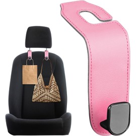 Paquete de 2 ganchos para reposacabezas de asiento de coche, ganchos elegantes organizadores para bolsos, abrigos, paraguas (rosa)