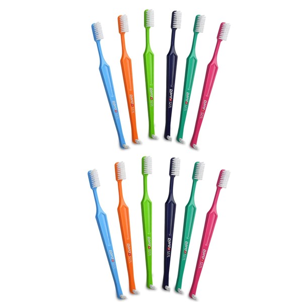 Paro S27L Toothbrush | Small Brush Head Toothbrush with Soft Bristles and Exchangeable Interdental Space F | 3 Rows 27 Tufts for Thorough Cleaning and Gum Care | 12 Pack