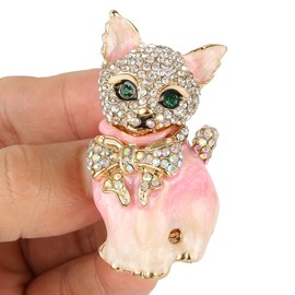 EVER FAITH Austrian Crystal Lovely Plump 3D Bowknot Cat Brooch Enamel Pet Animal Kitten Brooches Dress Suit Sweater Scarves Accessoriesfor Women Pink Gold-Tone