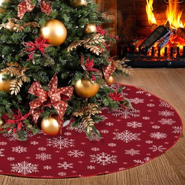 Christmas Tree Skirt Red Truck Snowman Xmas Tree Skirt Red Black Buffalo Plaid Edge Rustic Farmhouse Xmas Decor Vintage Christmas Tree Mat for Holiday Party Decorations 36 Inches